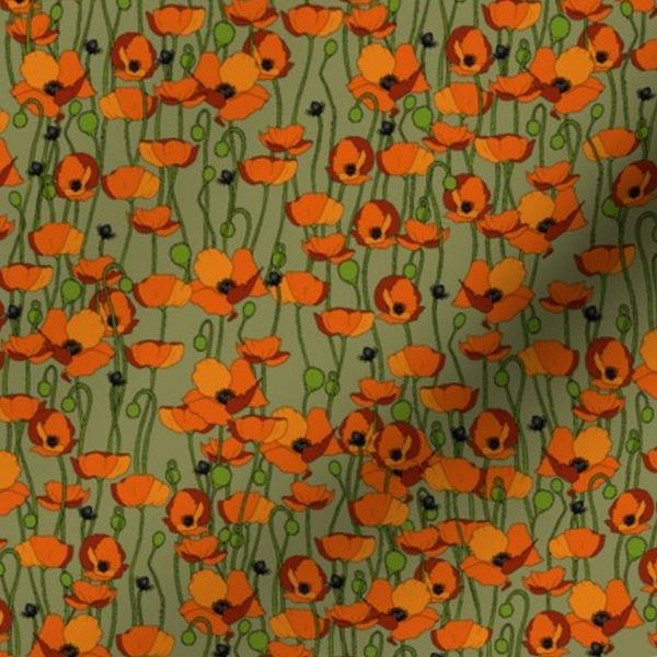 Orange Poppy Repeat - Moss/Small