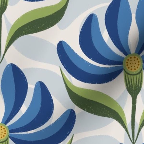Retro Floral in Royal Blue Green-16254081