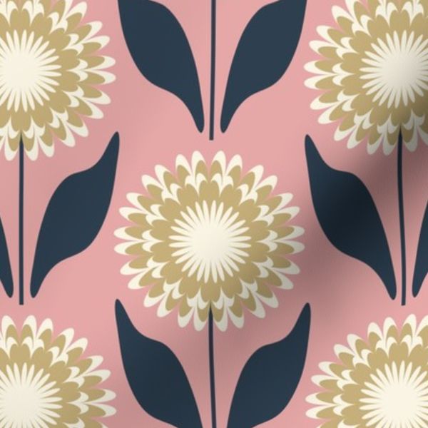 Bold Geometric Zennia Flower - Pink & Gray